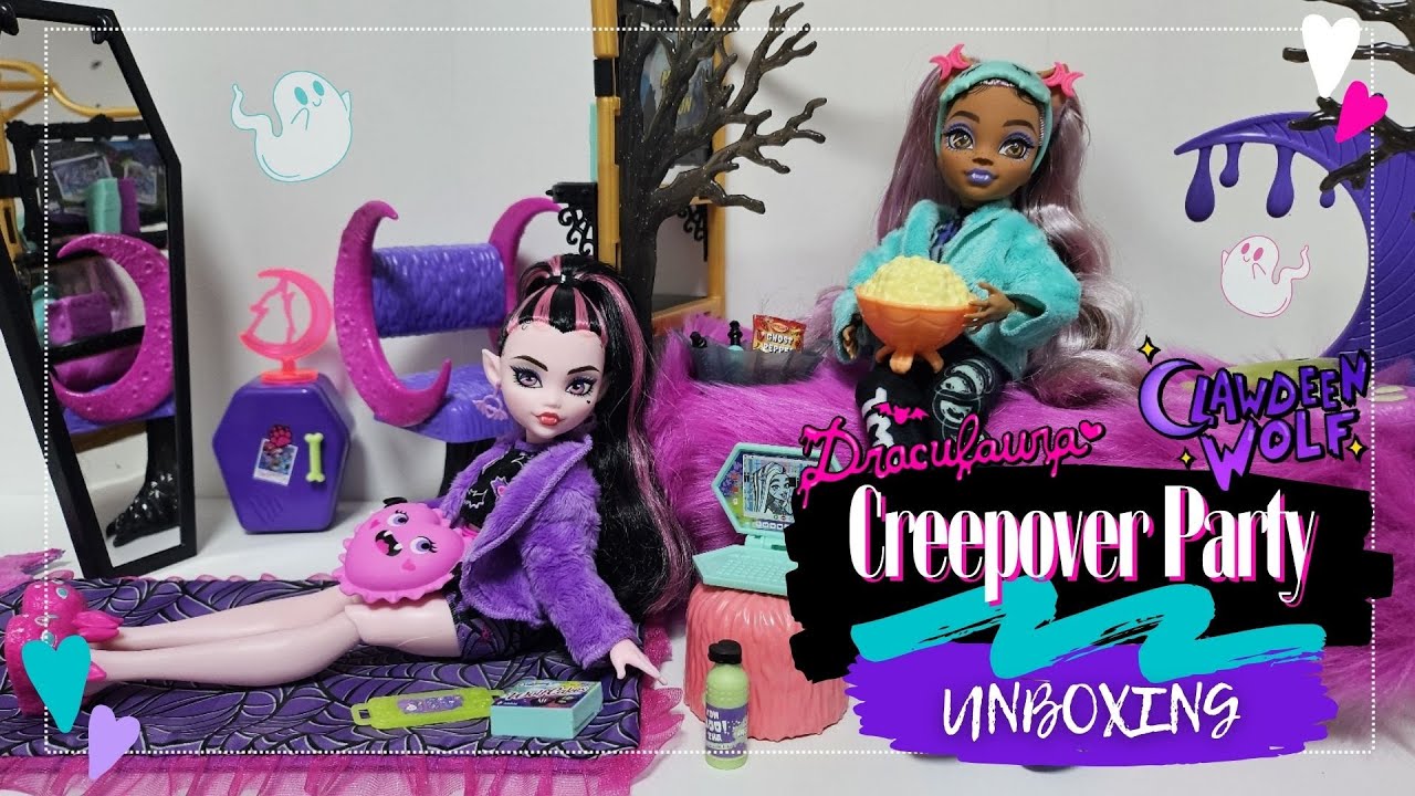 Creepover Party Draculaura & Clawdeen Wolf🦇🌙 | Unboxing Monster High G3 ...