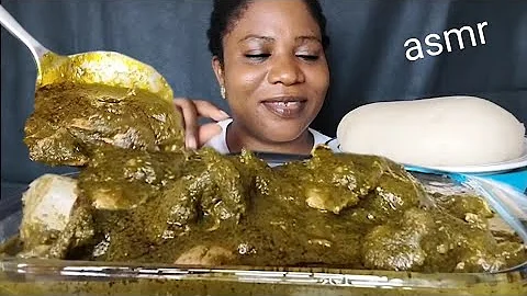 Nigeria food mukbang Black soup and fufu with Goat Meat