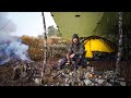 Tent camping in heavy rain  wet and cold solo camp