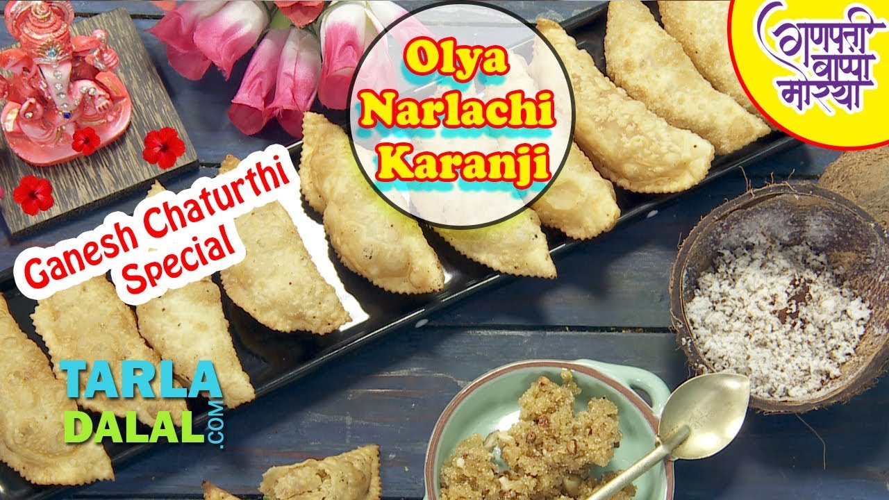 गणेश चतुर्थी स्पेशल ओल्या नारळाची करंजी (Olya Narlachi Karanji recipe) by Tarla Dalal