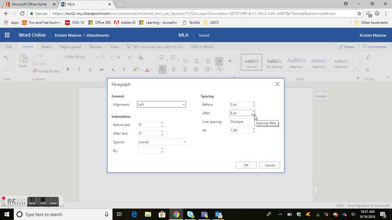 A escala nacional aprobar Comprometido MLA Format in Word Online {Office 365} - YouTube