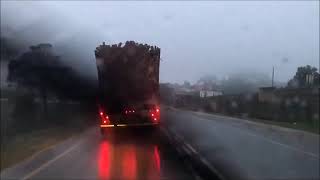 Reckless Driving Cop overtaking Truck on Solid white lines in pass