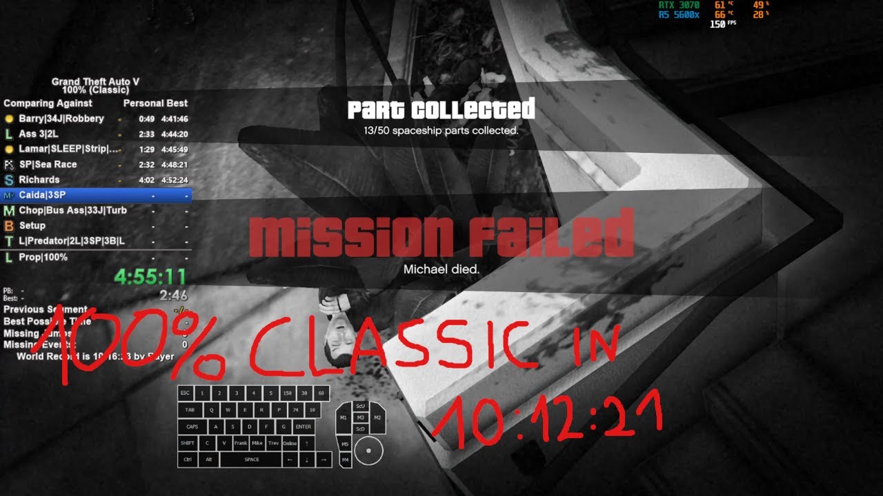 GTA 5 100% Classic Speedrun in 10:12:21 (World Record, 1440p 25k bitrate)