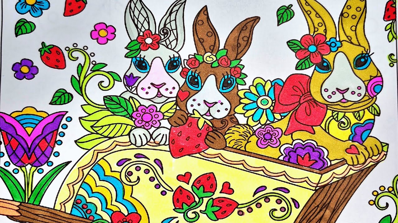 Relaxing Coloring Page with 3 Cute Bunnies 🐰 | Stress Relief Art Therapy