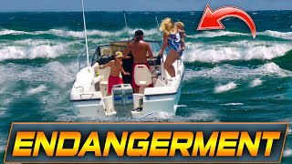 WARNING: RECKLESS MOM PUTS BABY AT RISK AT BOCA INLET !! | HAULOVER INLET BOATS | WAVY BOATS