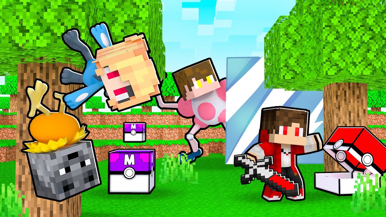 3 v 1 no PRIMEIRO ESCONDE-ESCONDE de POKEMON com LUCKY PIXELMON -1000 no MINECRAFT