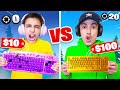 Using A $10 Dollar Keyboard VS $100 Keyboard In Fortnite Challenge With Little Brother!