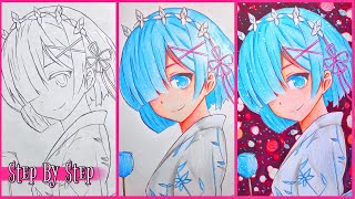 [Real-time] How to draw Rem (Step By Step) Re:Zero | Anime & Manga Drawing Tutorial For Beginners