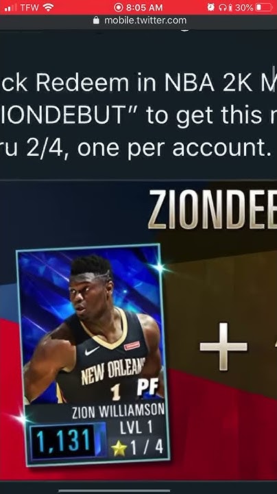 Zion Williamson Qr Code For Nba 2k Mobile NBA 2k mobile redeem code(Zion Williamson) - YouTube