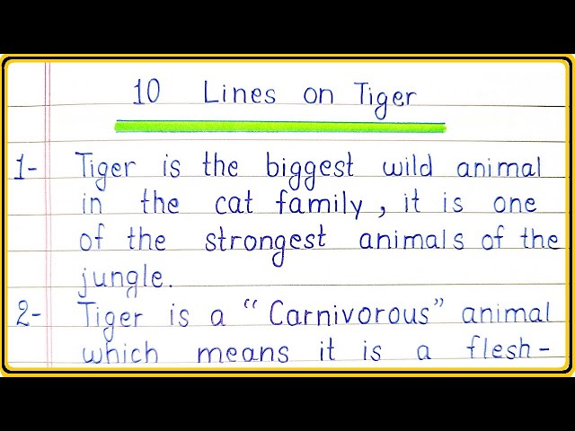 10 Lines on Tiger for Children and Students of Class 1, 2, 3, 4, 5, 6