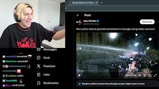 xQc reacts to Riot Police Attacking Peaceful Protestors with Water Cannons