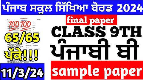 pseb class 9th Punjabi B final paper 2024 full solution | 9th class Punjabi B final paper 2024 pseb