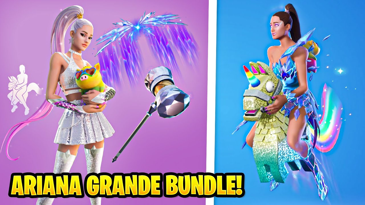 Fortnite Ariana Grande Skin Bundle Showcase Emote Back Bling Glider And More Youtube