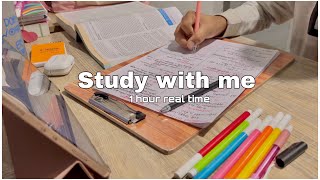 Study with me for 1 hour | real time , no music , background noice