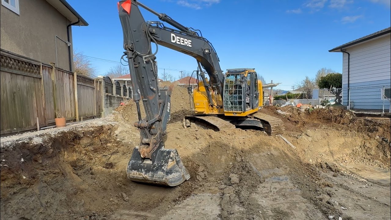 Excavator Digging A House Foundation - YouTube
