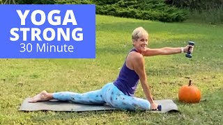 YOGA STRONG | 30 MIN YOGA CLASS USING DUMBBELLS | DOOR COUNTY YOGA CLASS OUTSIDE