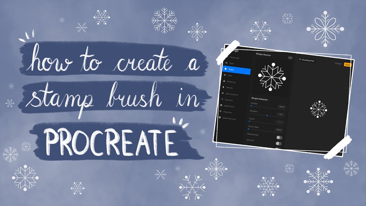 25 Procreate Snowflake Stamps and 25 Dynamic Stamp Brushes