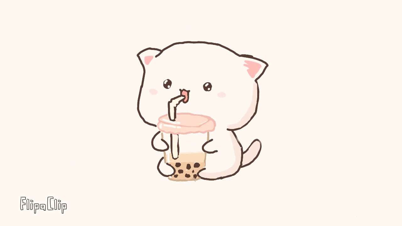 kawaii cute cat drinking boba tea | animation | memes tastic - YouTube