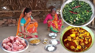pumpkin leaves fry&soya chicken Curry cooking and eating by our grandma &granddaughter||