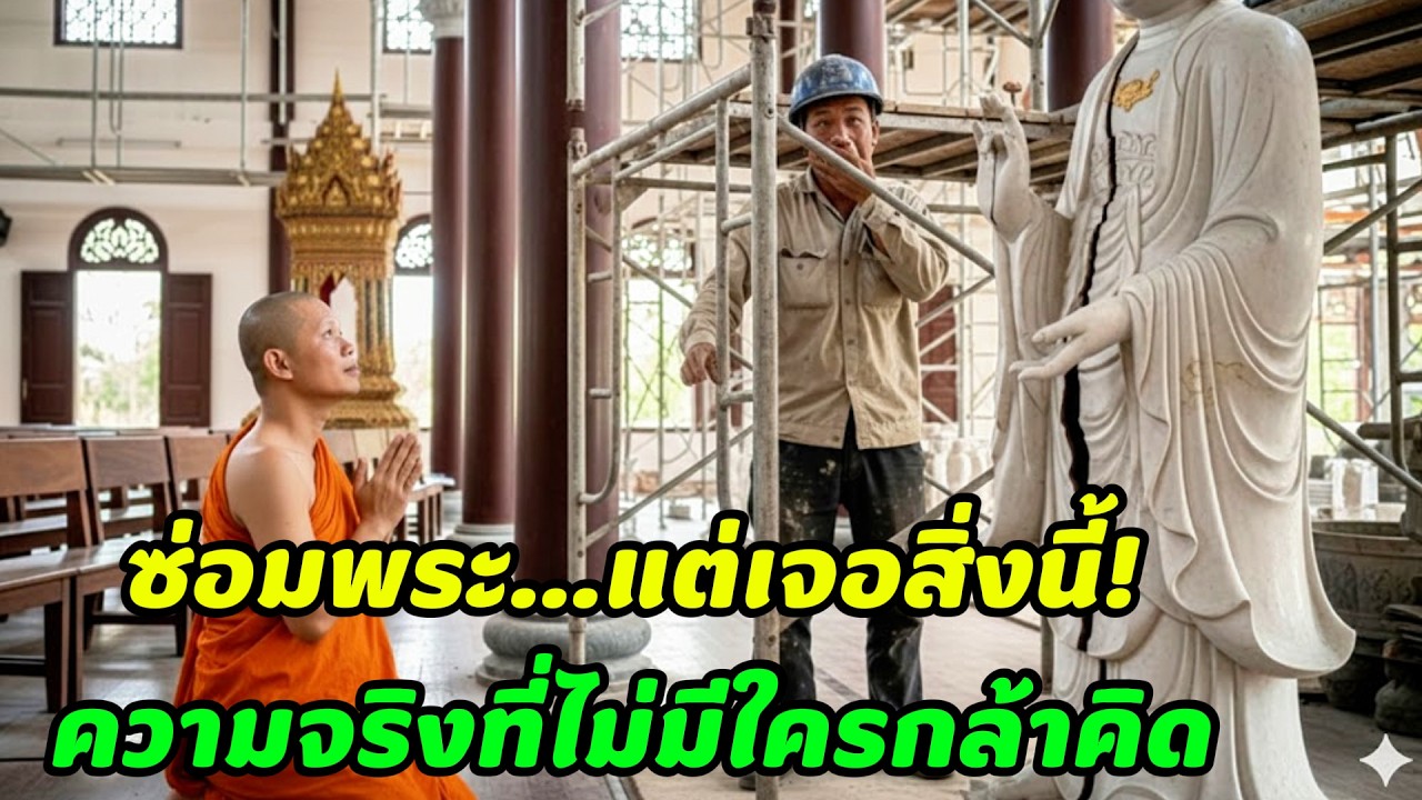รูปเจ้าแม่กวนอิมเกิดรอยร้าวระหว่างการบูรณะ — สิ่งที่ปรากฏทำให้ทั้งวัดเงียบงัน
