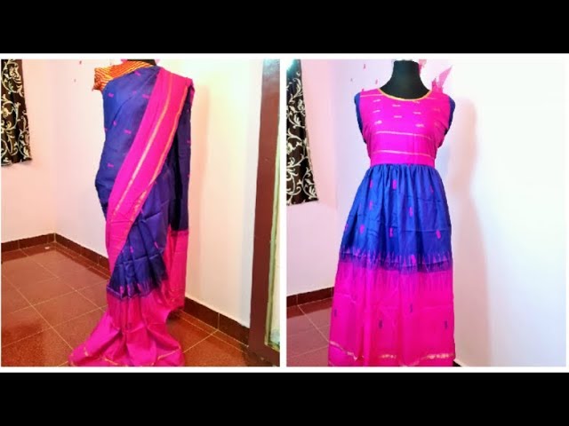 Designing long gown cutting and stitching from saree for beginners in tamil.#google  #long gown - YouTube