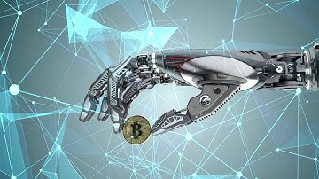 Robotic arm holding Bitcoin. Blender animation tets