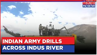 Indian Army Drills Near Indus River In Ladakh, Army Tanks \& Combat Vehicles Deployed | Latest News