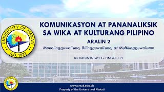 Aralin 2: Monolingguwalismo, Bilingguwalismo, Multilingguwalismo | Komunikasyon at Pananaliksik