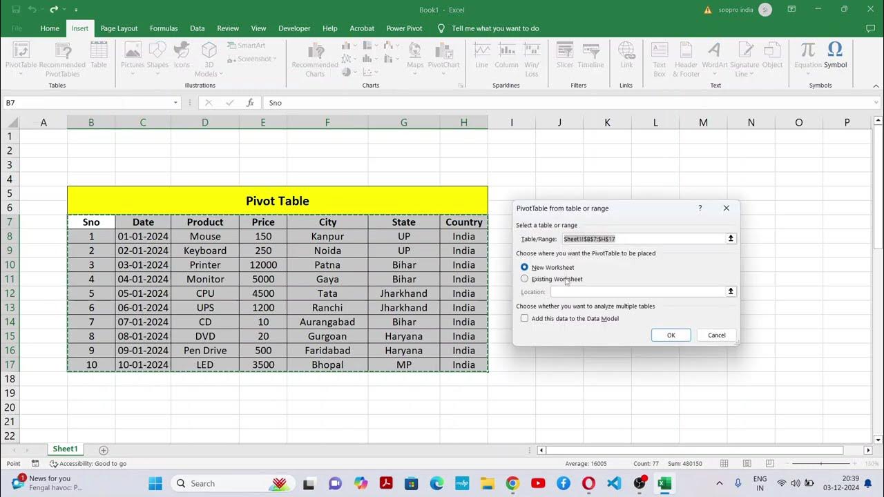 Pivot Table in Excel | Create Column chart in Excel | How to create ...