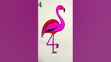 How to draw flamingo using number 4 #shorts #flamingoart #drawing