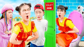 Squid Game Green Light Red Light WC Battle With Baby Doll \& Friends - Funny Stories About Baby Doll