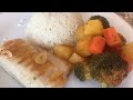 Pescado a la plancha, verduras al horno y arroz blanco