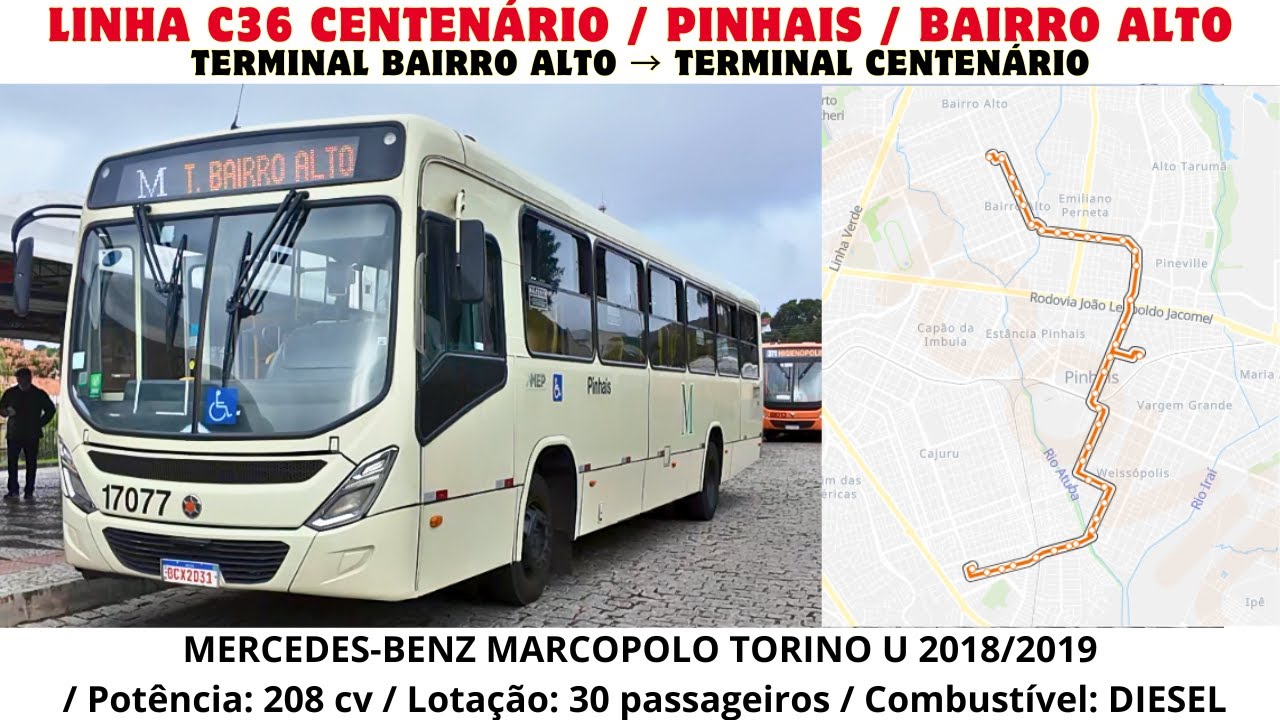 Ônibus Curitiba PR Brasil - Linha C36 - Terminal Bairro Alto → Terminal Centenário
