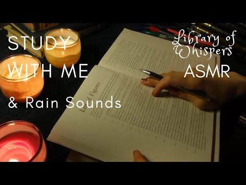ASMR | Study with me! - Soft Whispering & Gentle Rain Sounds - Writing & Candlelight Ambience