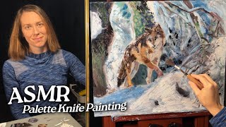 ASMR Palette Knife Painting: Wolf in the Forest with Snow (Soft Spoken, 2 Hours) screenshot 4