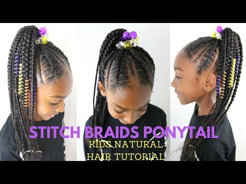 Stitch Braids Ponytail On Kids Natural Hair No Extensions