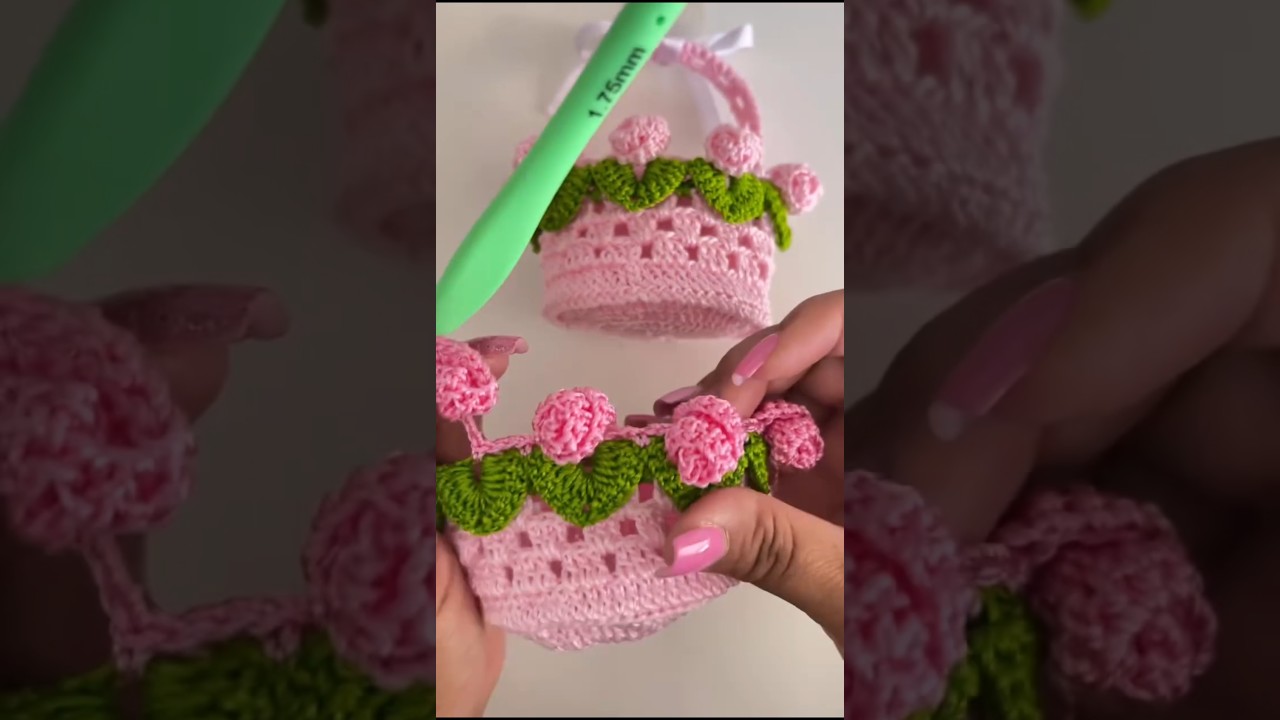 Tiny Crochet Flower Bucket #shorts #crochet #youtubeshorts #shortvideo #viral