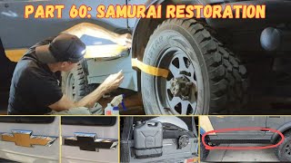 Suzuki Samurai Restoration Part 60, Wrap Rocker Panel, Restore Fuel Jug, Upgrade Bow Tie SJ410 SJ413