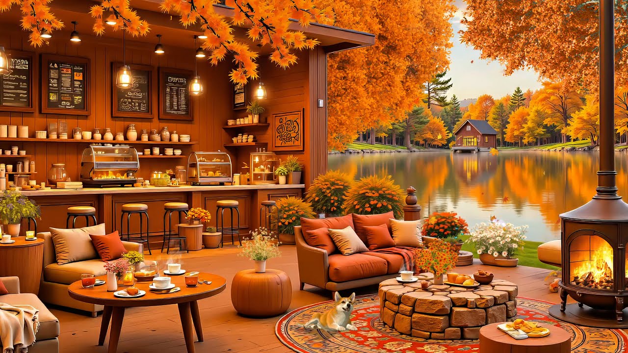 Jazz Relaxing Music & Cozy Fall Coffee Shop Ambience 🍂 Warm Jazz ...
