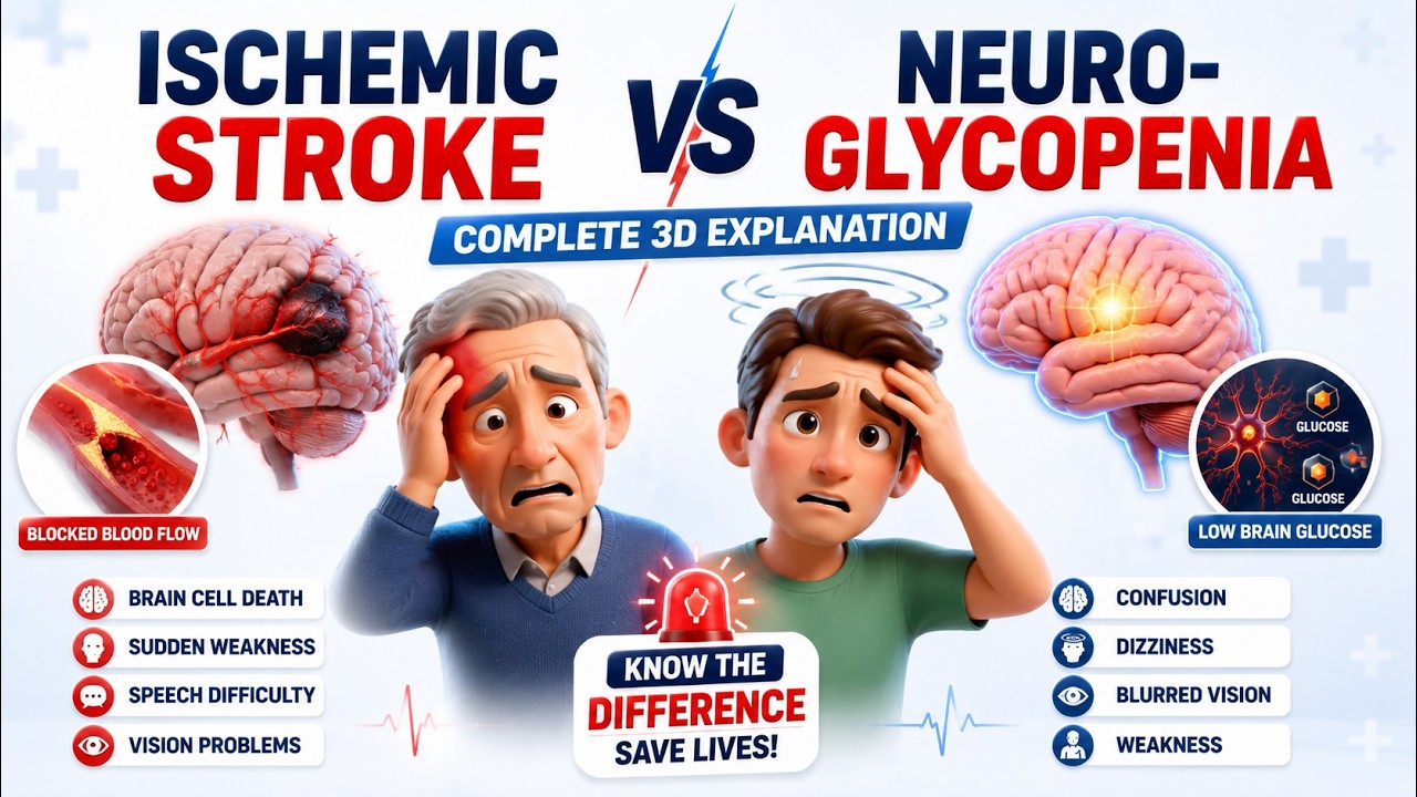 Stroke or Low Blood Sugar 🧠  Neuroglycopenia Pathophysiology in 3D