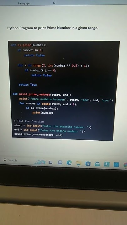 Python program to print prime numbers in a given range - YouTube