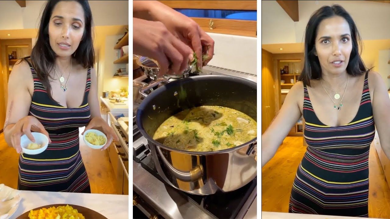 Padma Lakshmi cooking delicious Fish Moilee! #padmalakshmi # ...