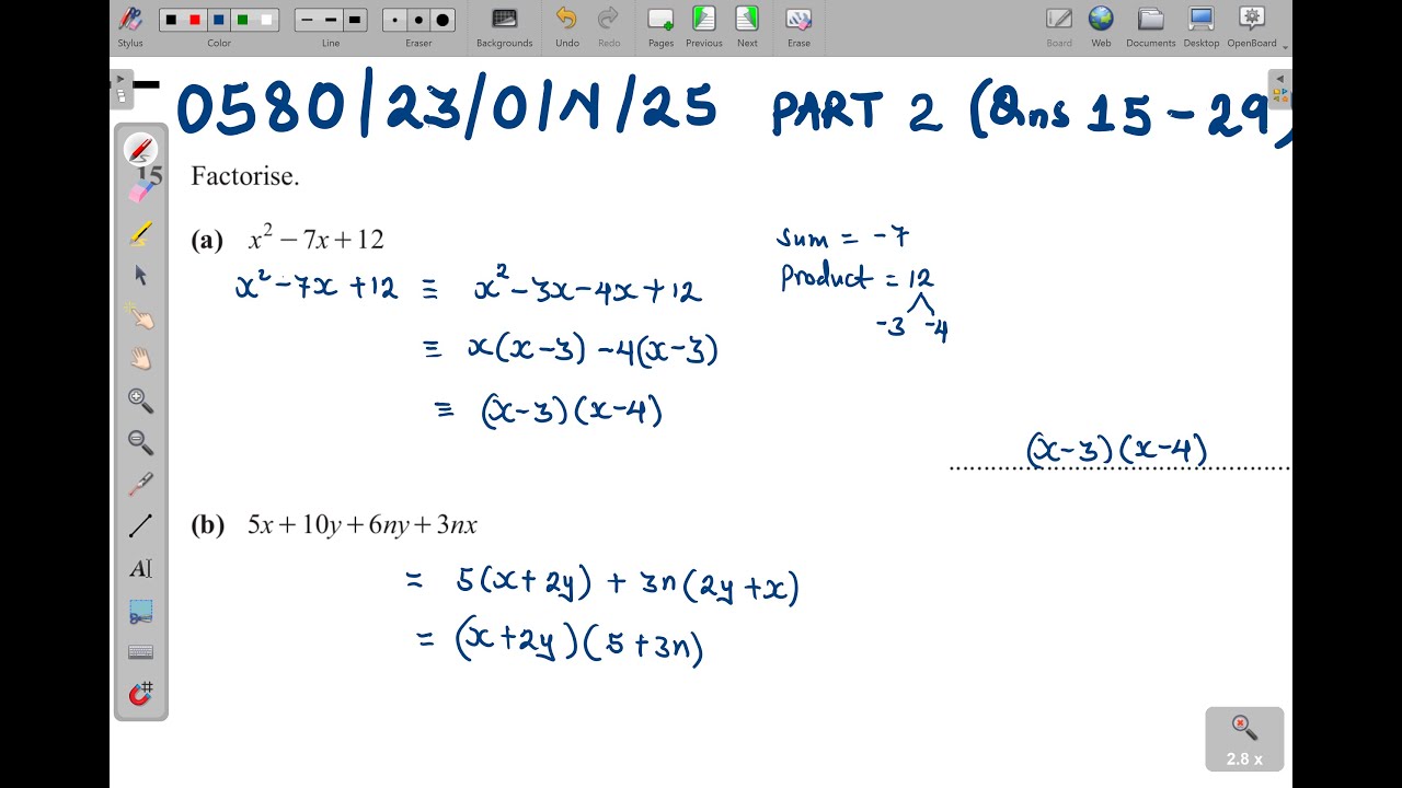 0580/23/O/N/25 -- IGCSE EXTENDED MATHEMATICS PAPER 23 OCT/NOV 2025 PART 2 (Qns 15 - 29)