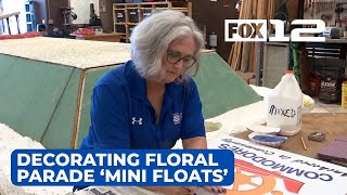 Decorating ‘mini floats’ ahead of the Portland Grand Floral Parade