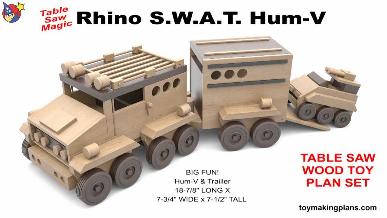 Wood Toy Plans - Rhino Hum-V and Tank - YouTube