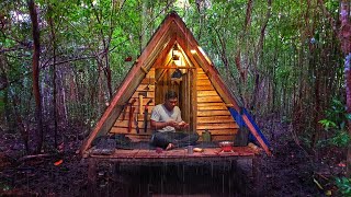 HEAVY RAIN CAMPING ||  BUILD A SIMPLE SMALL HOUSE FOR SHIELD