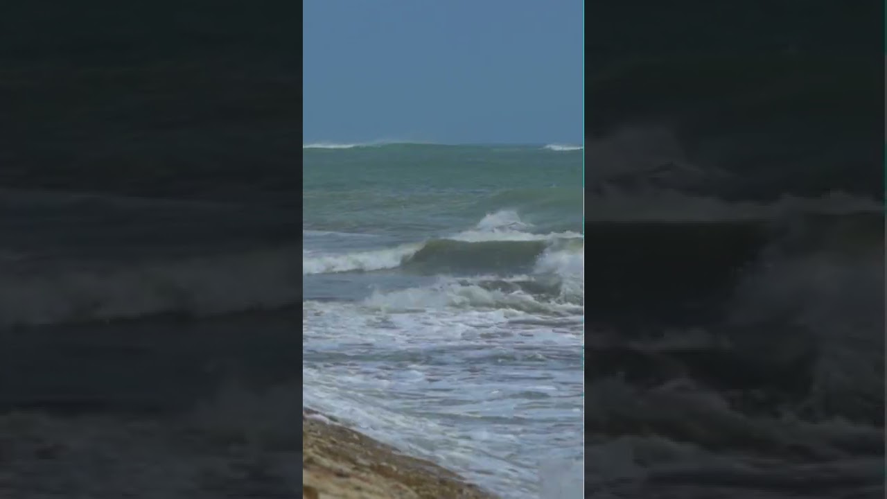 Big Giant Waves Strong Tides On The Beach During Wind Storm Bali Indones 
