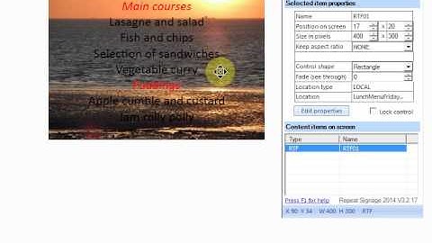 Repeat Signage controls - RTF file displaying control