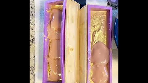 Rose clay + gold Soap. Cold process soap with gold mica line and gold top.