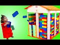 Maddie Pretend Play with Colored Toy Blocks and Build Playhouses